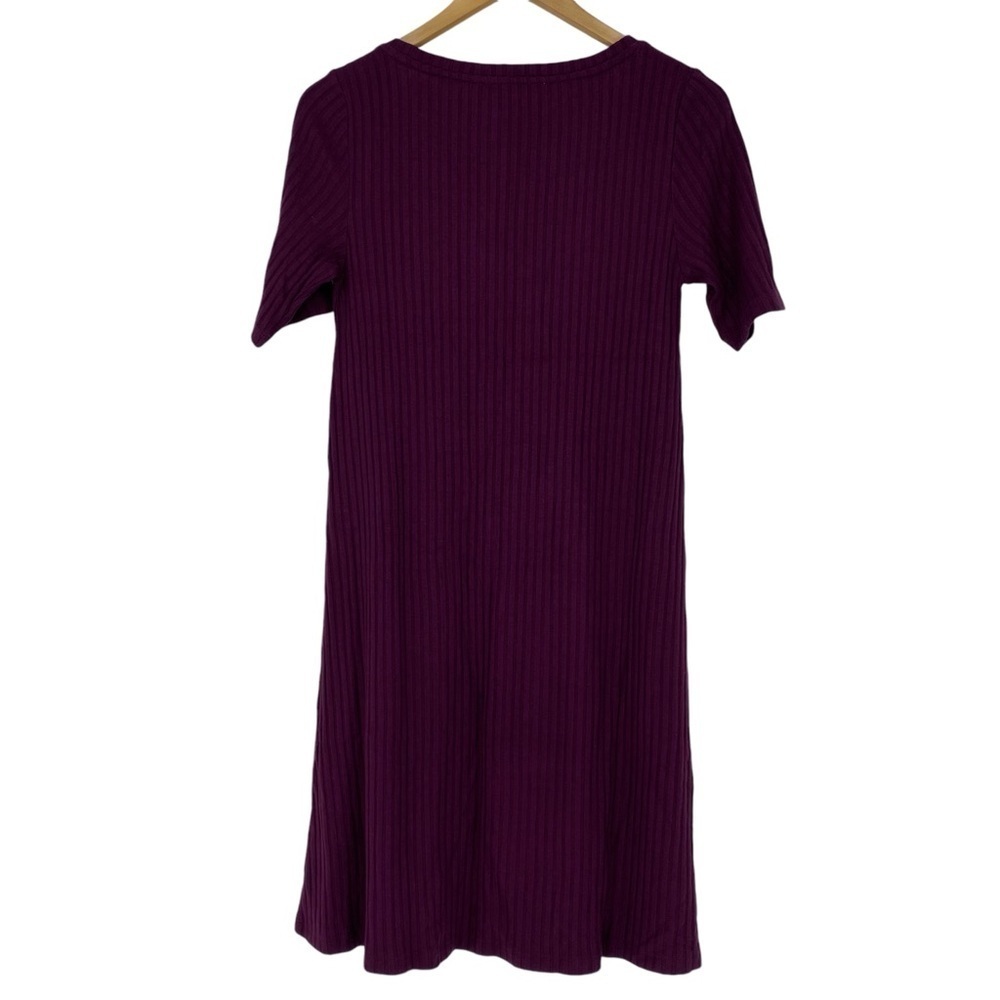 NWT LOFT burgundy wine ribbed short sleeve fall dress wms sz medium - Picture 2 of 13